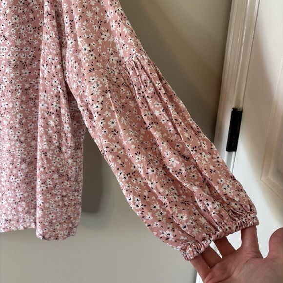 Time And Tru Pink Floral Peasant Top Long Sleeve Blouse Womens Sz XXXL - Picture 3 of 8